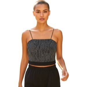 Vintage 70 Joseph Ribkoff Black Corset Crop Top Silver Glitter Party Cocktail 10